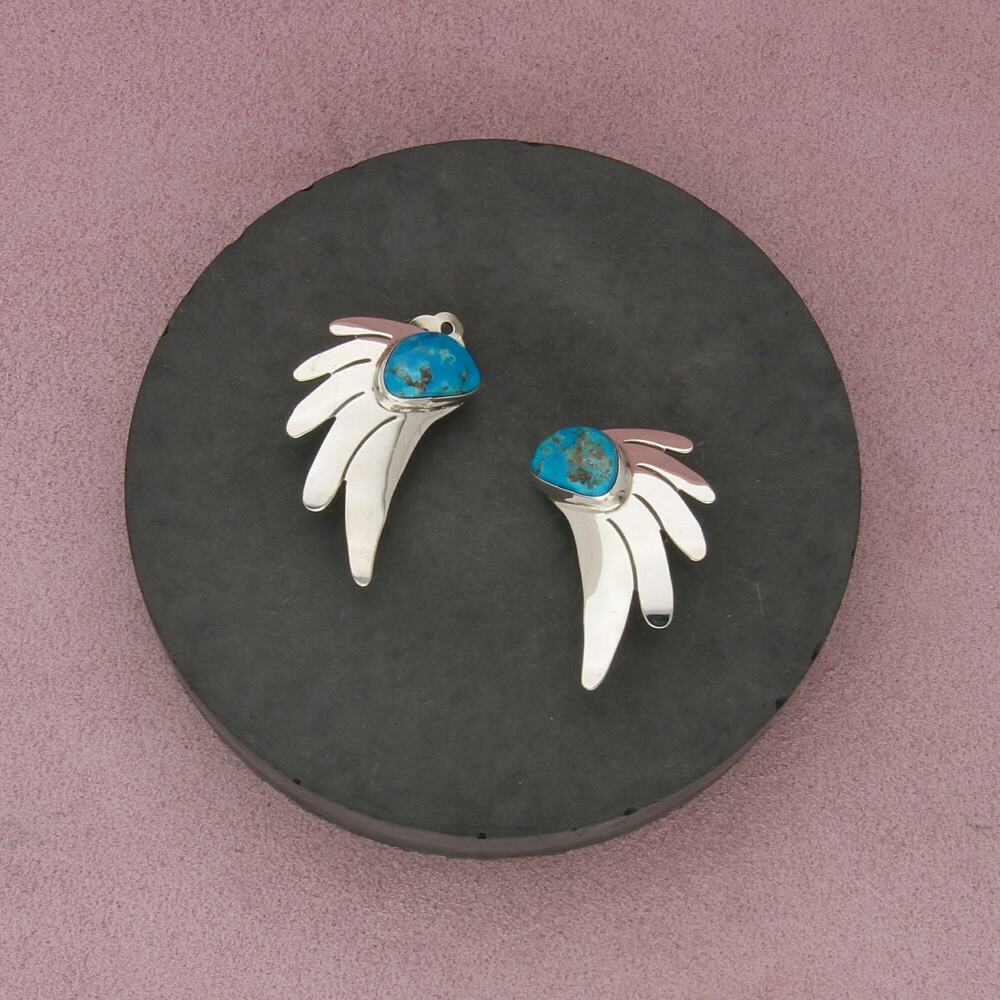 navajo sterling silver vintage signed turquoise wing clip-on earrings
